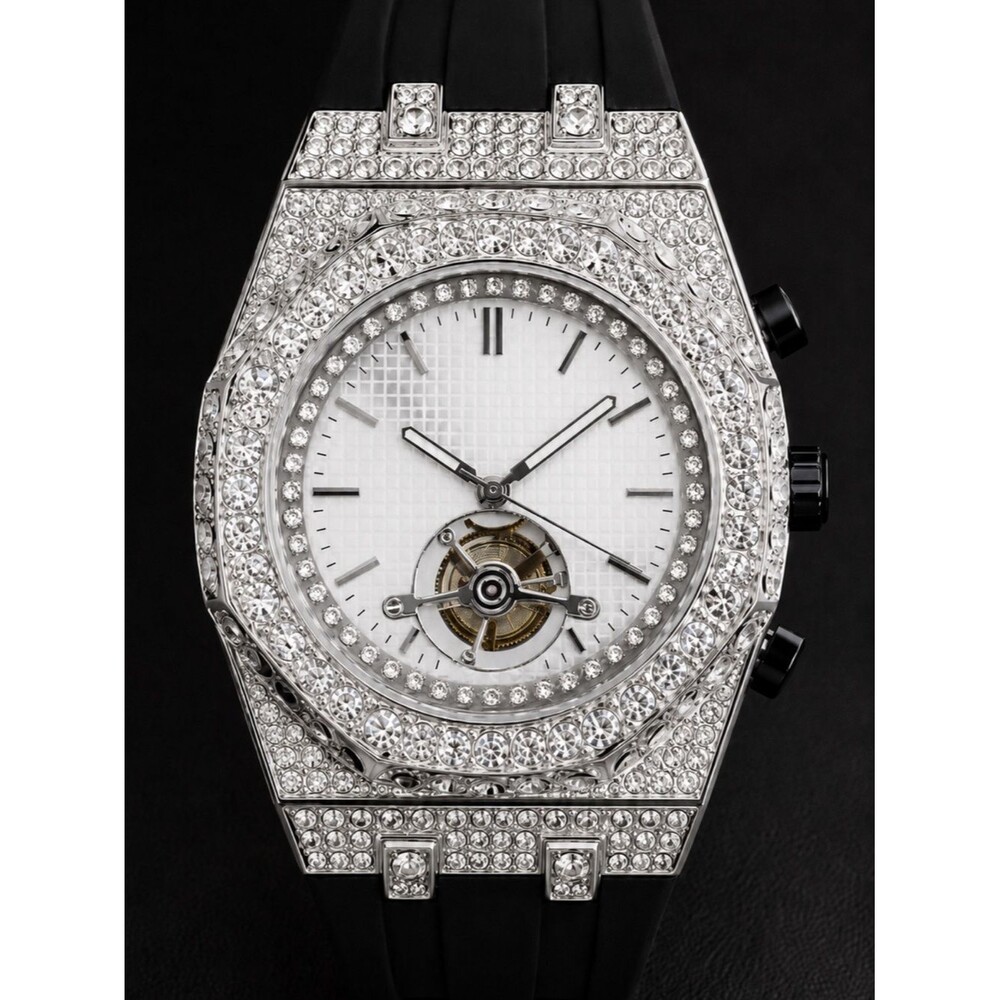 Iced Out VVS Simulated Diamond Stainless Steel Watch Pave Set Fully Iced Lux